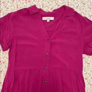 LOFT Women's Pink Button-Down Tiered Babydoll Maternity Easter Comfy Dress sz S
